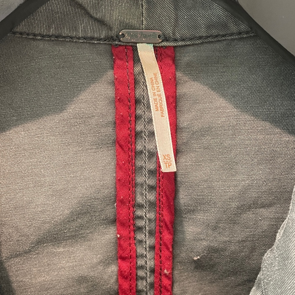 Free People Gray Denim-Style Jacket with Red Trim - Picture 2 of 6